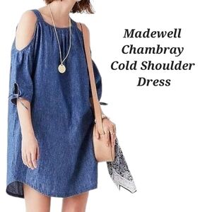 Madewell Cold Shoulder Chambray Dress Blue Size Medium Linen Blend Denim Dress